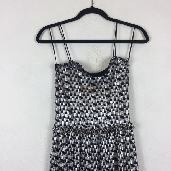 Zara Shimmery Metallic Silver Black Ruffle Party Mini Dress Small - Picture 4 of 14